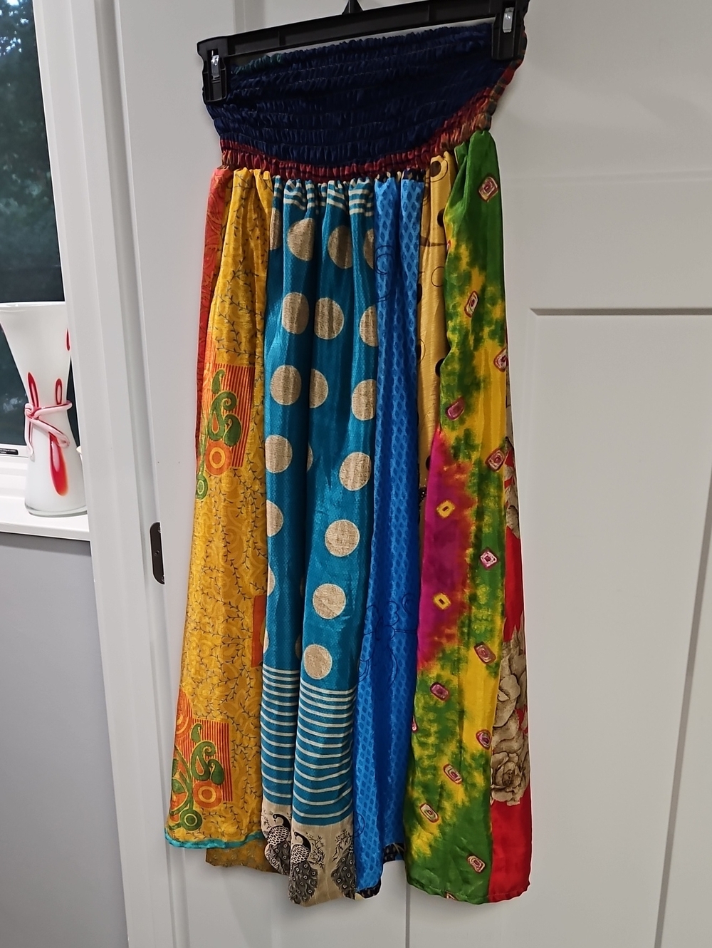 POL Colorblock Patchwork Wide-Leg Boho Pants — Blue, Yellow, Green, Red